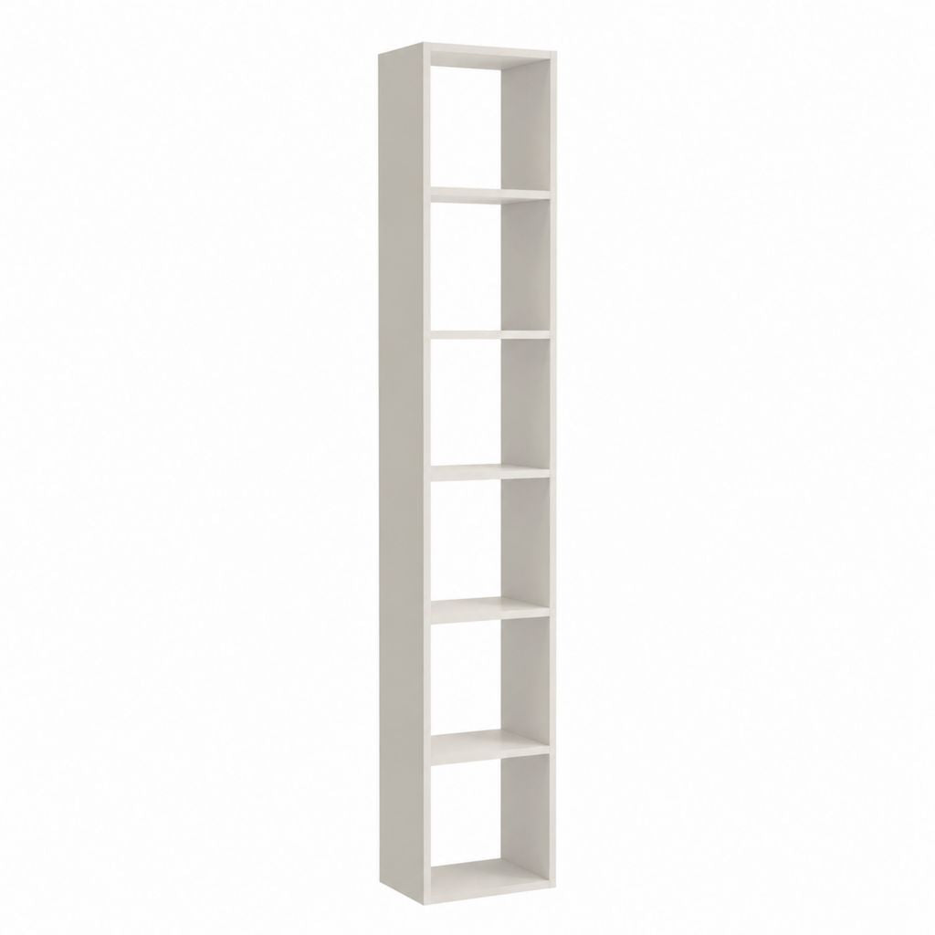 Bibliothèque colonne blanche en panneaux de particules mélaminés 30 x 30 x 180 cm avec 6 niches