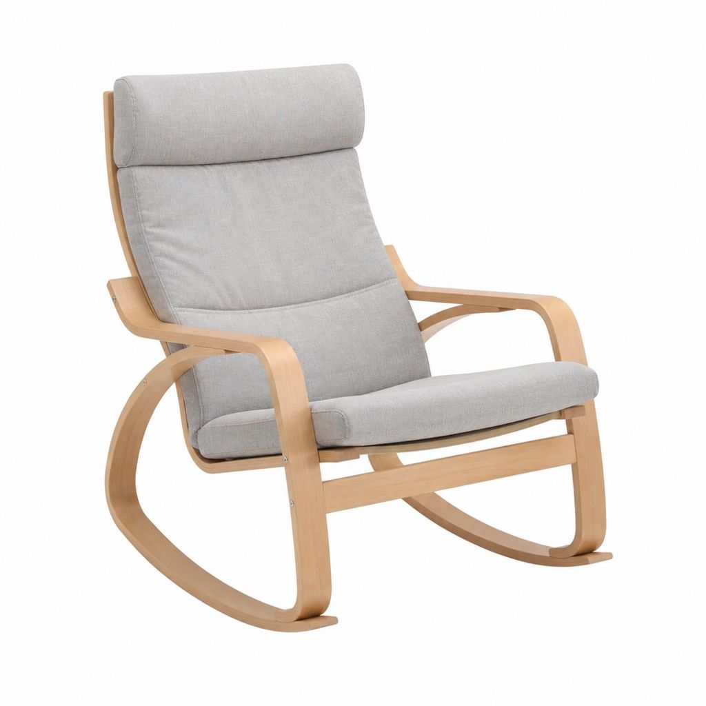 Fauteuil à bascule gris clair en contreplaqué de bouleau courbé 68 x 82 x 99 cm