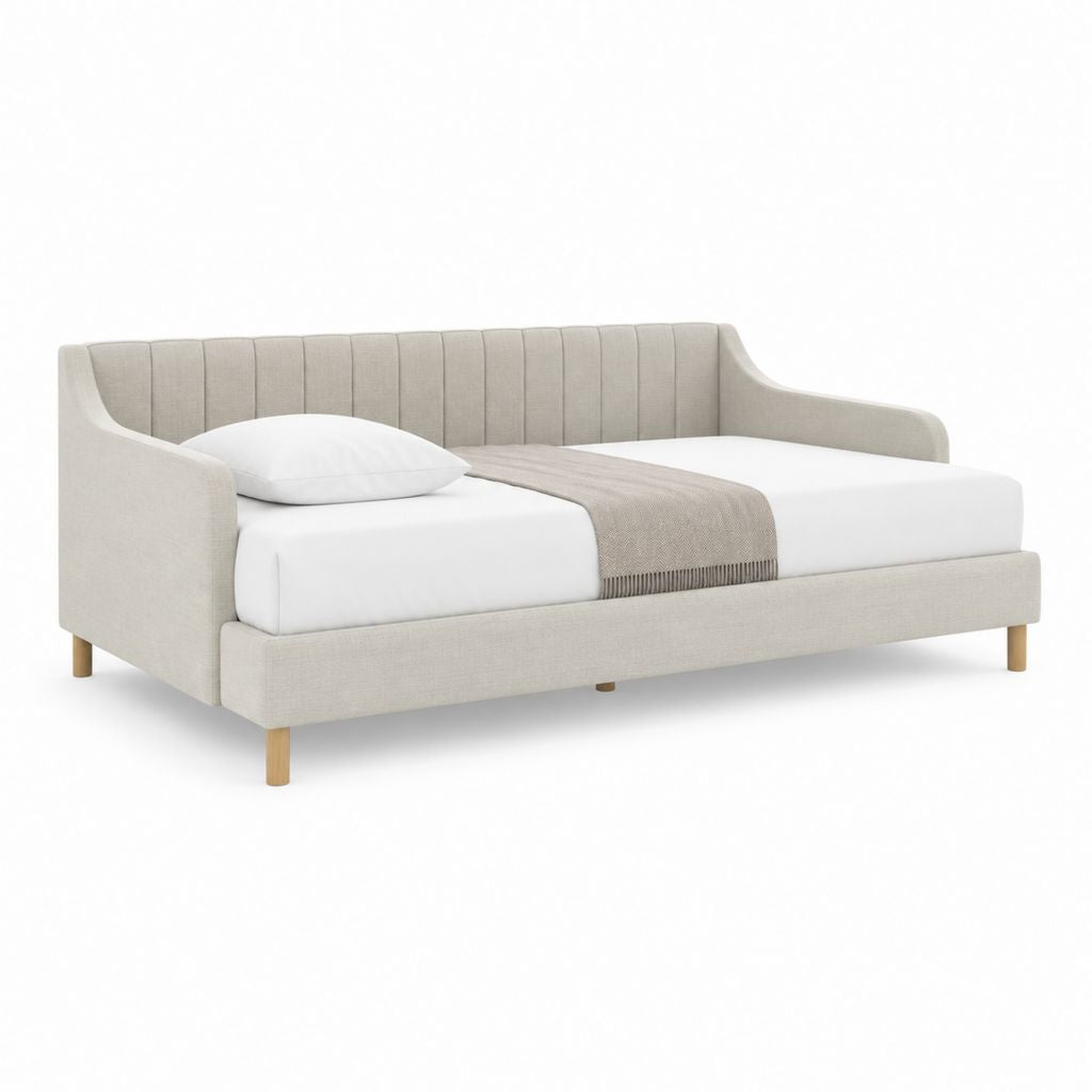 Canapé-lit banquette 1 place beige en polyester rectangulaire 218 x 98 x 85 cm couchage 90 x 200 cm