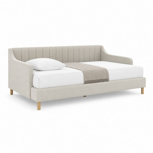 Canapé-lit banquette 1 place beige en polyester rectangulaire 218 x 98 x 85 cm couchage 90 x 200 cm