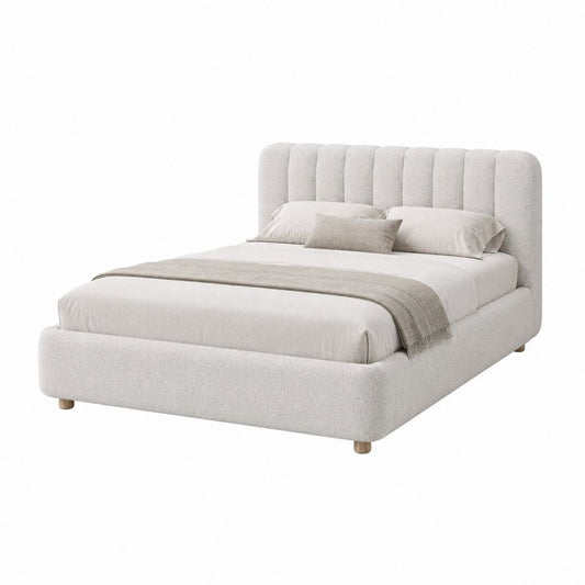 Lit coffre 160 x 200 cm beige en polyester avec tête de lit capitonnée