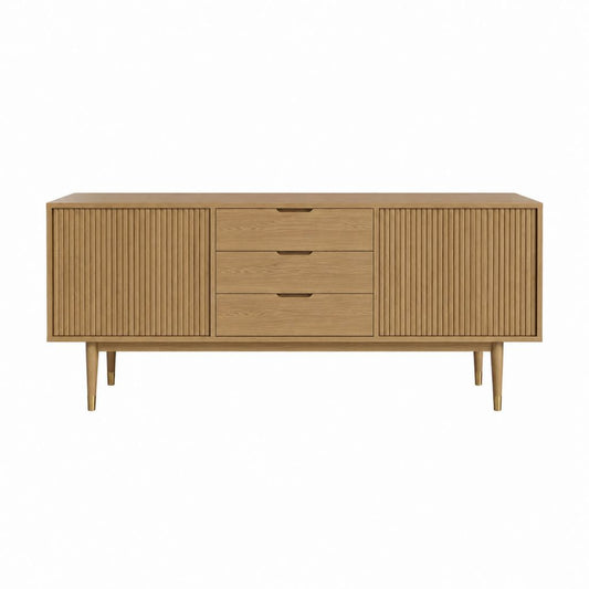 Meuble TV en chêne naturel à 2 portes et 3 tiroirs 180 x 40 x 75 cm