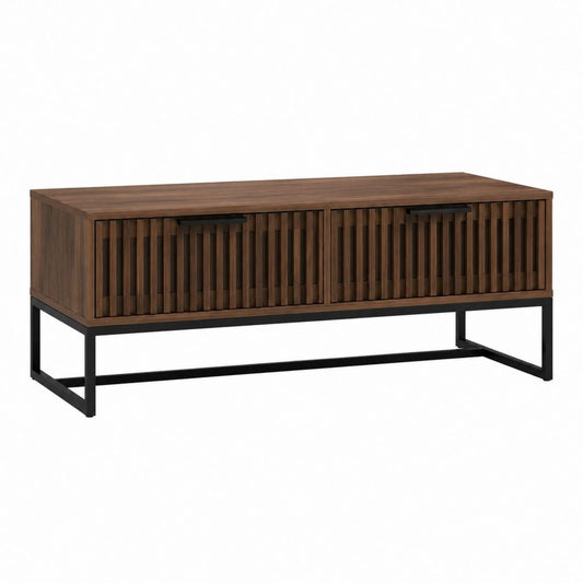 Table basse rectangulaire avec rangement noyer et acier noir 120 x 60 x 45 cm
