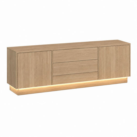 Meuble TV bas rectangulaire chêne clair en panneaux de particules 180 x 40 x 65 cm avec éclairage LED