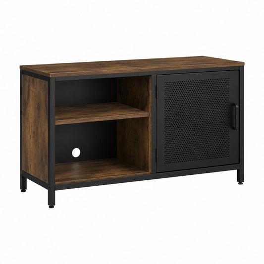 Meuble TV industriel marron et noir en panneaux de particules et acier 100 x 40 x 60 cm