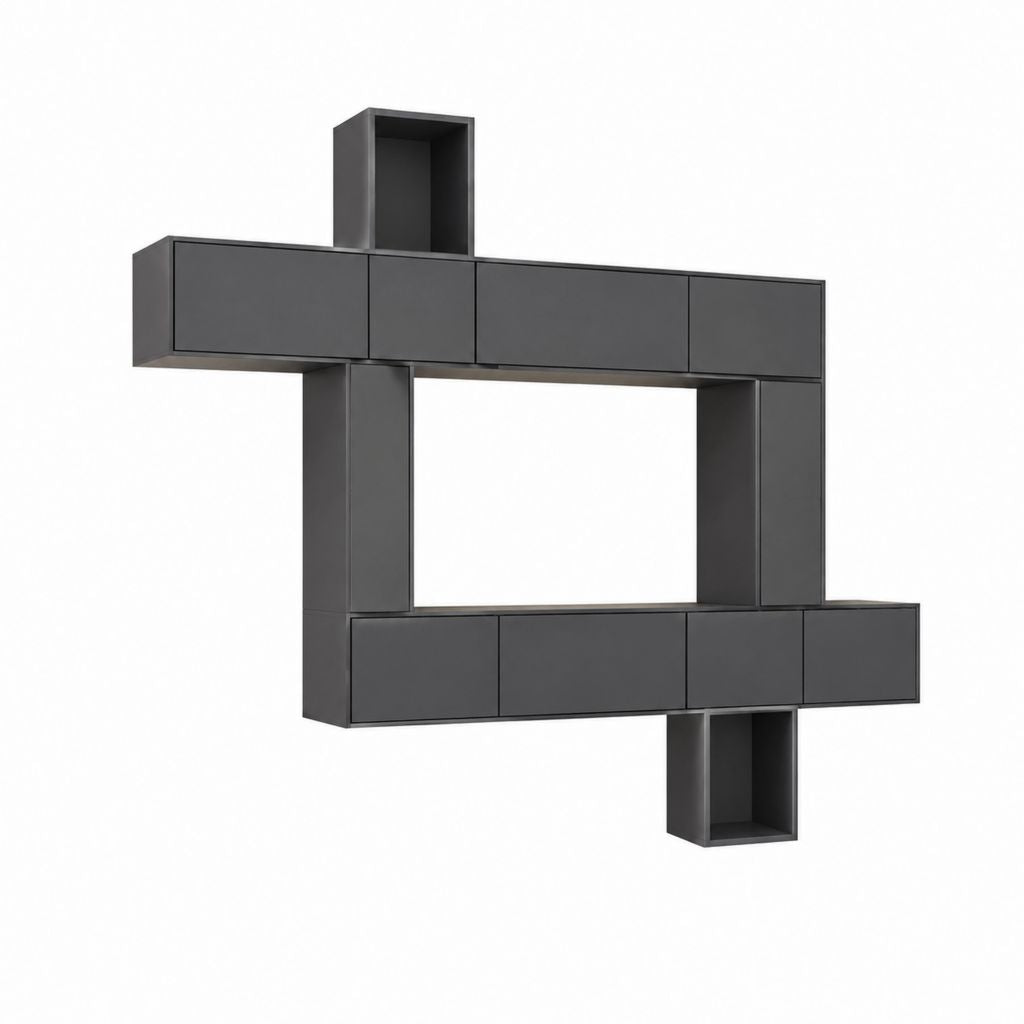Ensemble meuble TV mural gris anthracite en panneaux de particules mélaminés 240 x 30 x 200 cm