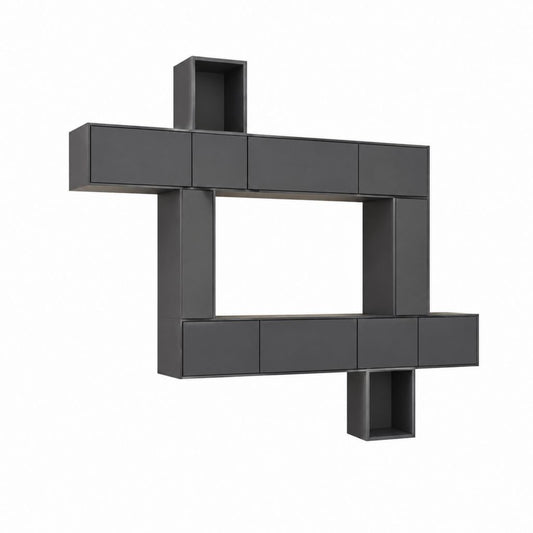 Ensemble meuble TV mural gris anthracite en panneaux de particules mélaminés 240 x 30 x 200 cm
