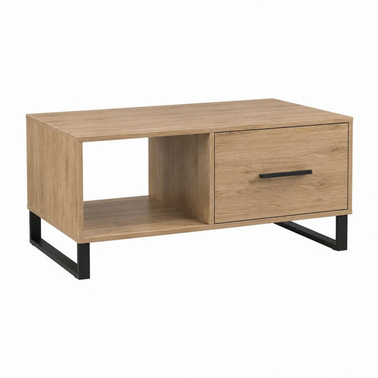 Table basse rectangulaire chêne clair en panneaux de particules mélaminés avec tiroir 100 x 50 x 45 cm