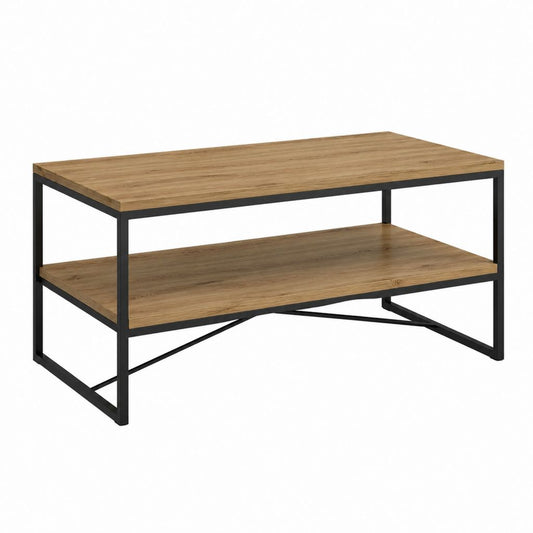 Table basse rectangulaire marron et noire en panneaux de particules mélaminés et acier 100 x 60 x 45 cm