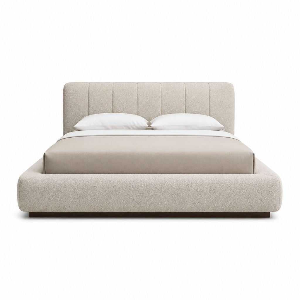 Lit avec rangement double beige en polyester bouclette rectangulaire 160 x 200 cm