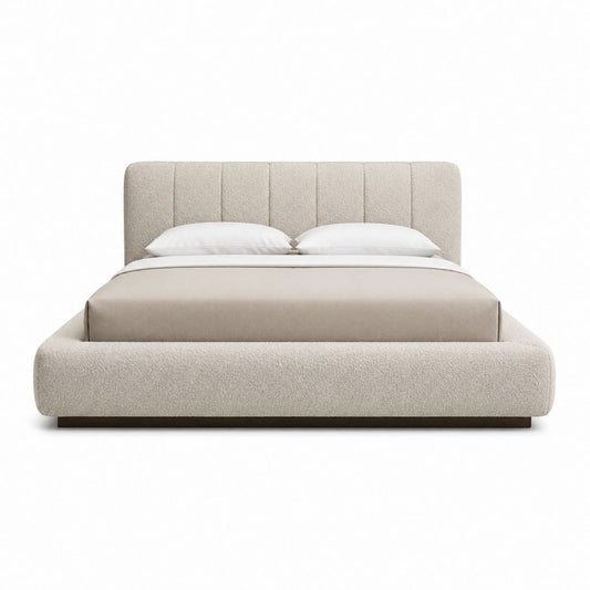 Lit avec rangement double beige en polyester bouclette rectangulaire 160 x 200 cm