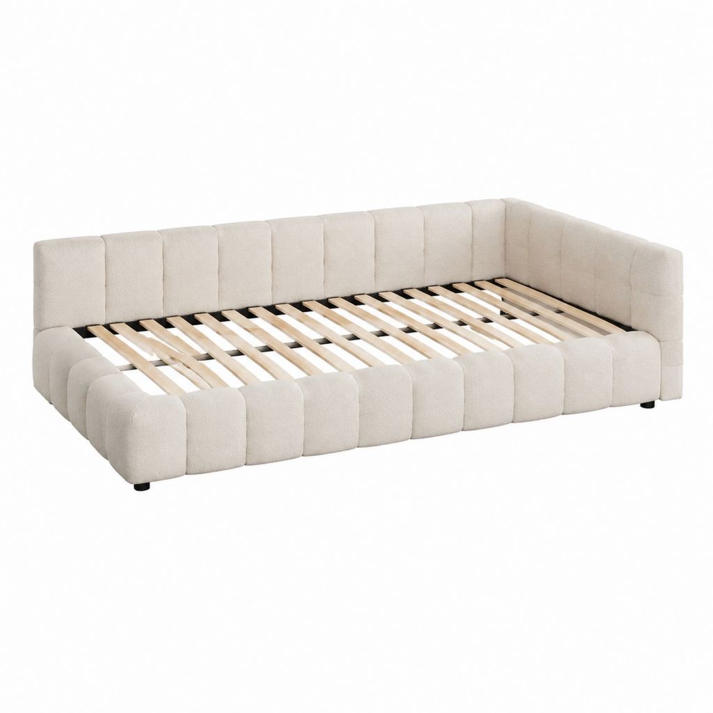 Canapé-lit 1 place beige en polyester forme rectangulaire avec sommier à lattes 90 x 200 cm